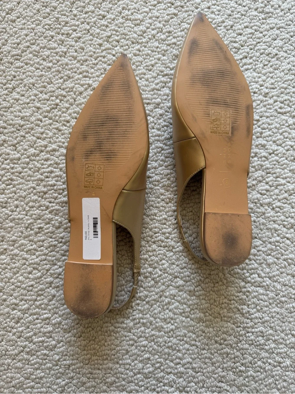 ShuShop Audrey Flats, Gold Pointed Toe Slingback Flats with Knot Accent